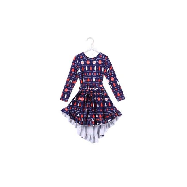 Wholesale Top Quality Girls Christmas Ruffle High-low Dress