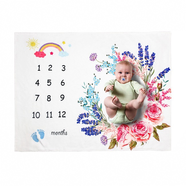 KAPU Monthly Baby Milestone Blanket Soft Flannel Printed Newborn baby photography props