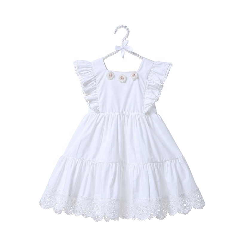 Wholesale Children Girl Sleeveless Long Dresses With Lace Edge 