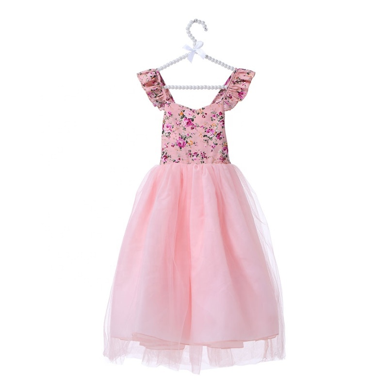 Floral Kids Girls Birthday Party Backless Tulle Tutu Dress