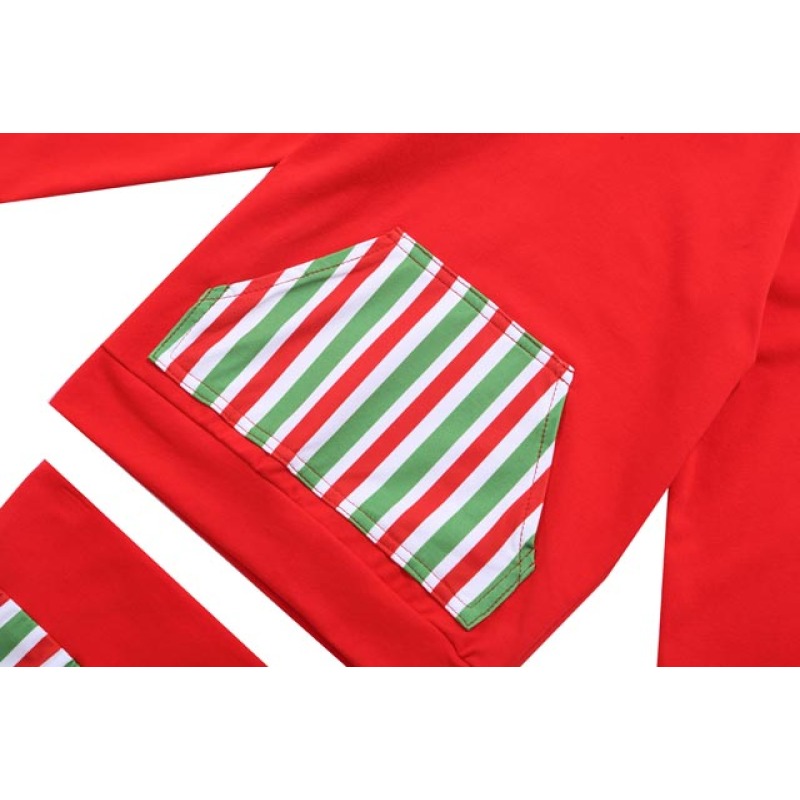 Children Red Sport Clothing Set, Kangaroo Pocket Striped Hoodie Sets