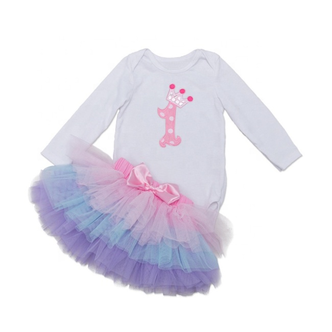 Wholesale Rainbow Long Sleeve Baby Bodysuit With Tutu Skirts Outfit Set
