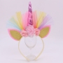 Wholesale Gold elastic designer birthday party cat ear flower  unicorn horn gauze headbands for baby girls