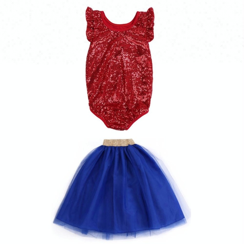 2018 Latest 4th of July boutique clothing summer outfit sequin romper tutu set for baby girl