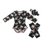 Newborn girls boutique clothing baby flower romper set socks +headband 3 pcs
