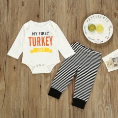 New autumn thankgiving day long sleeve   organic cotton stripe rompers baby boy girl clothing sets