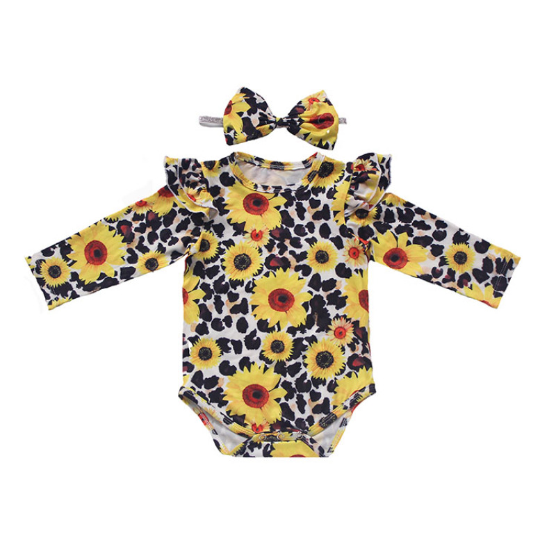 Toddler fall rainbow long sleeves  knit floral Christmas thanks giving baby girl's romper with headband