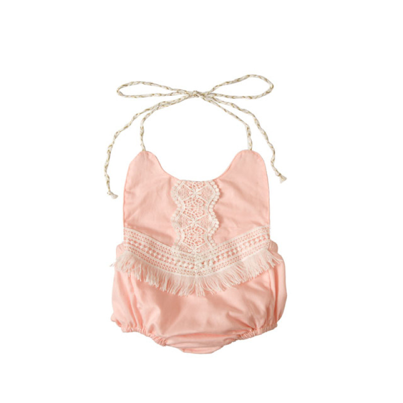 Little Girls Sleeveless Flower Printed Tassel Wholesale Dress Baby Girl Lace Romper