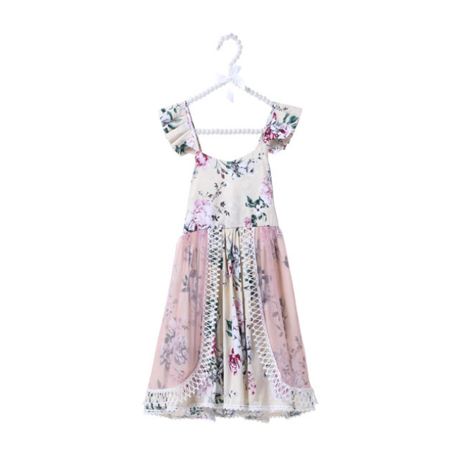 Wholesale Top Quality Baby Flower Boutique Girls Short Sleeve Lace Dress 