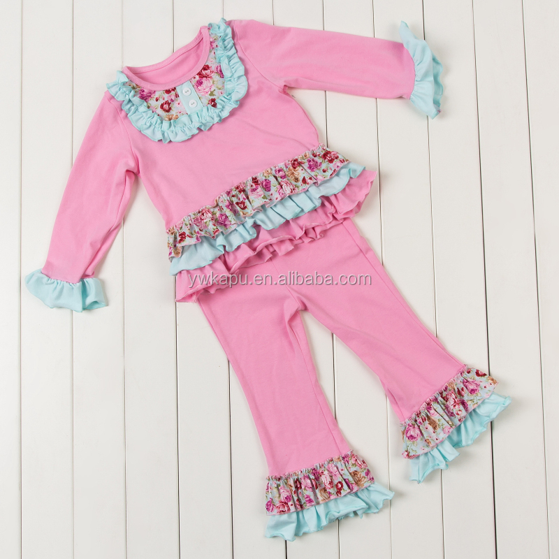 Newest Coming Fall boutique girl clothing outfits Baby Children Clothing Ruffle Clothing Set for Christmas