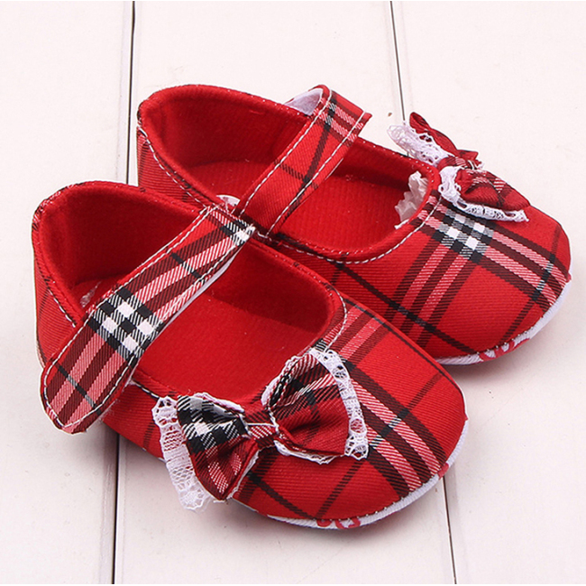 Hot Selling Lovely New Born Baby Girls Dress  Plaid Footwear Party and Casual Wear Shoes