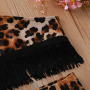 Wholesale Fashion Soft Fabric Leopard Printed Baby Girls Swimsuit Set with Black Fringe