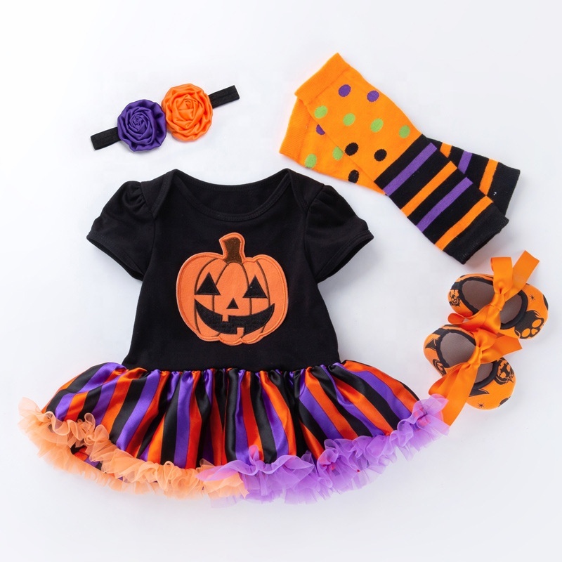 Halloween boutique luxury creative puff sleeve tutu skirt tulle baby girl clothing set