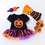 Halloween boutique luxury creative puff sleeve tutu skirt tulle baby girl clothing set