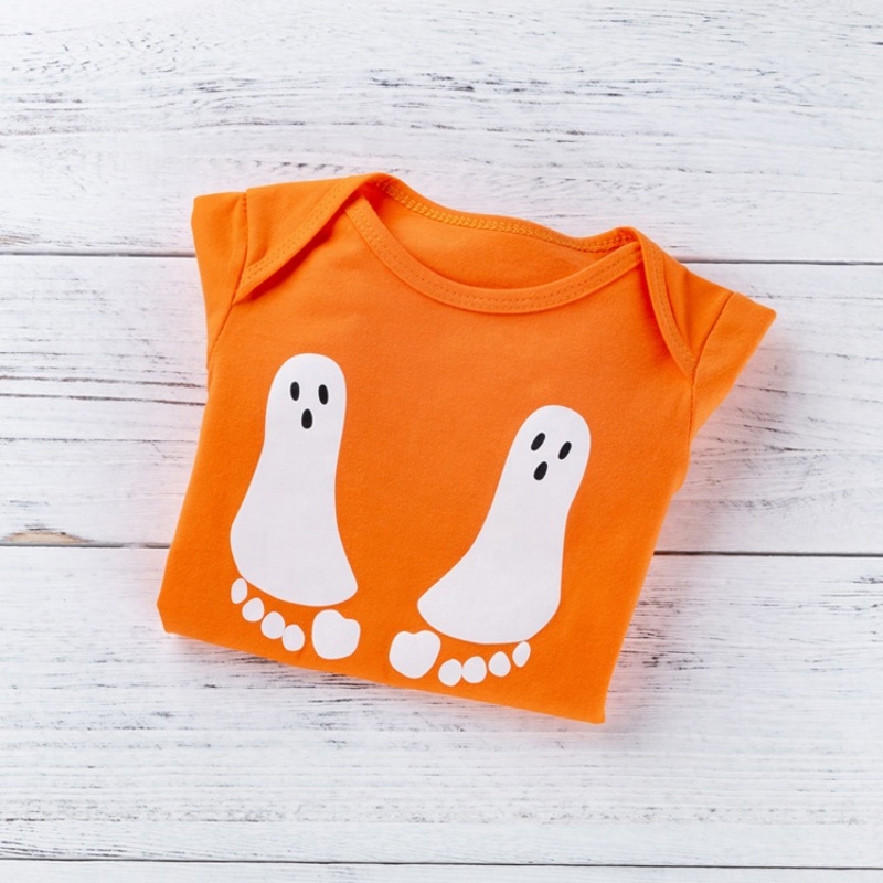 2021 flared long sleeve orange cartoon halloween kids clothes romper