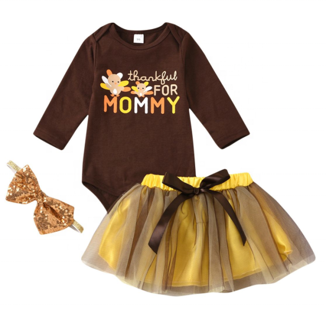 Wholesale thanksgiving new born kids fashion baby clothes tutu romper set