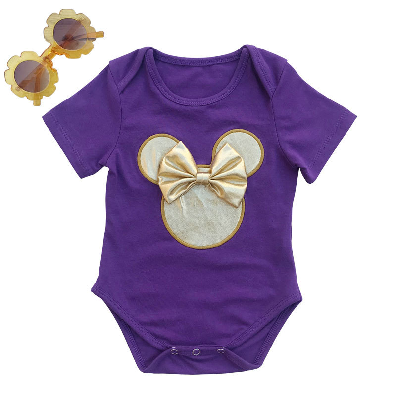 Little Girl Mini Romper Outfit Set With Gold Diaper Cover And Headband As Well As Baby Shoes