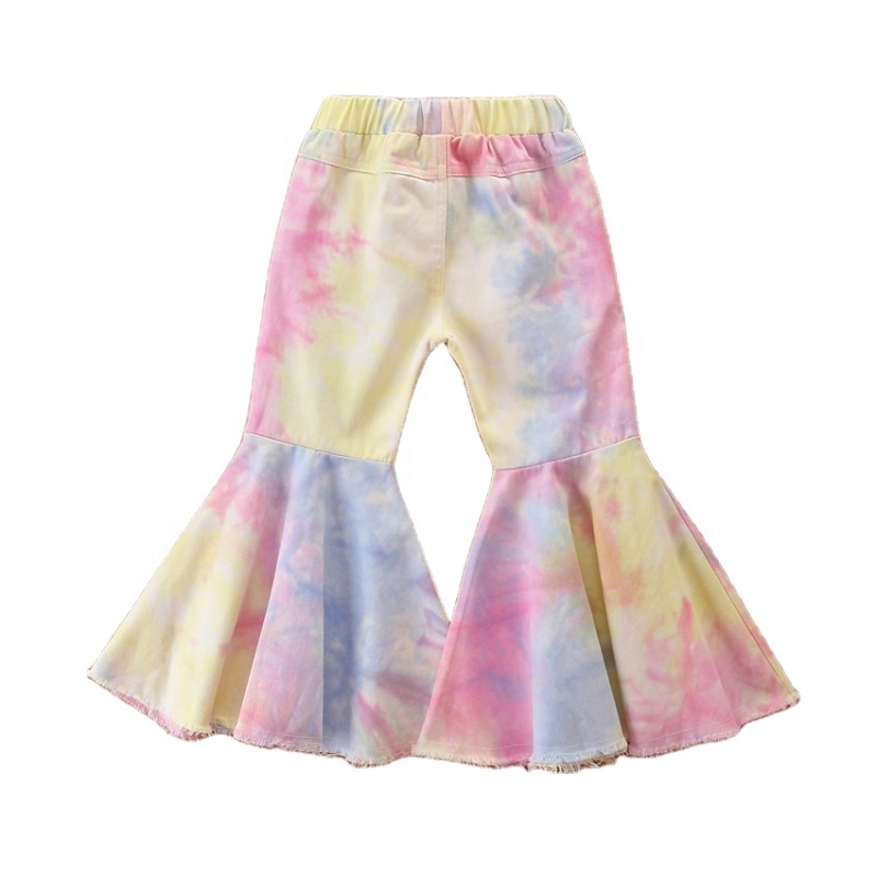 Latest Boutique Girls Flare Pants Plus Size Bell Bottom Kids Tie Dye Jeans