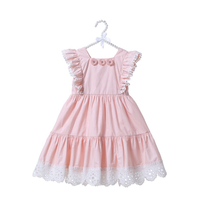 Wholesale Children Girl Sleeveless Long Dresses With Lace Edge 