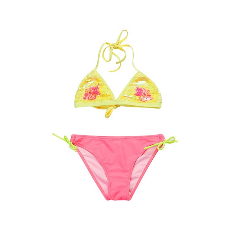 Bikini manufacture high quality little girls yellow pink dropshipping swimwear