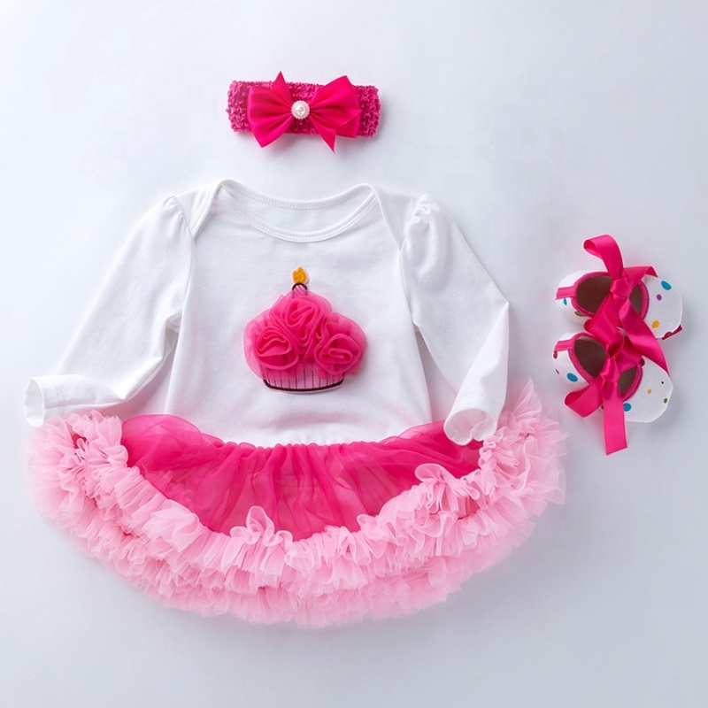 New Arrival Children Birthday Tutu Dress With Baby Shoes And Headband Set 