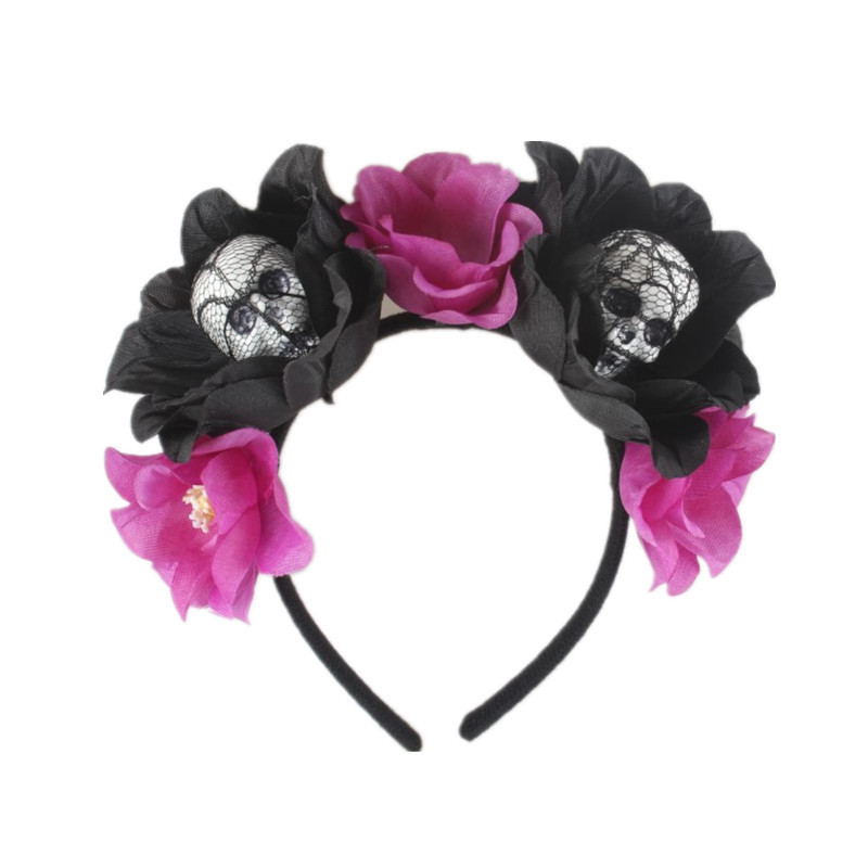 Funny  Halloween Orange Rose Gauze Skull Party Baby kids Headband