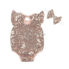 Plain Sequin Romper with Matching Crown Headband Baby Onesie from Yiwu