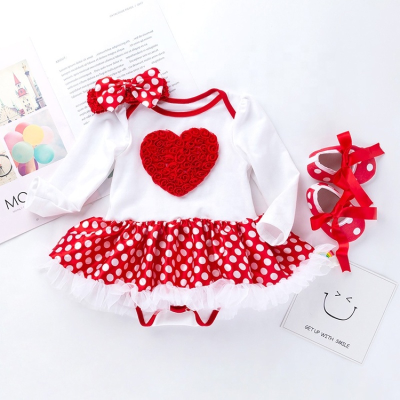 Hot Sale Polka Dots Baby Girl Bodysuit With Tutu Skirts And Baby Shoes And Hairband For Smash Cake Birthday Party