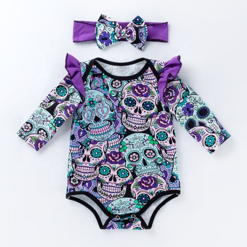 New arrival bone cotton printed trendy punk long sleeve halloween romper