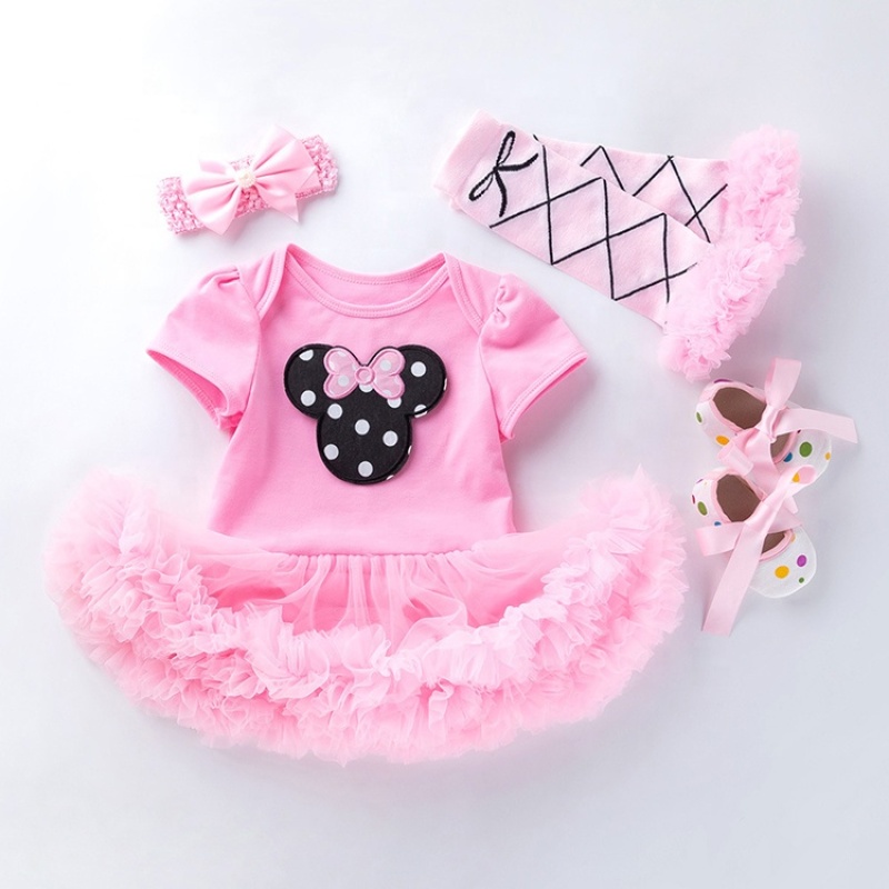 New Design Cotton Girl Birthday Dress With Ruffle Leg Warmer And Headband