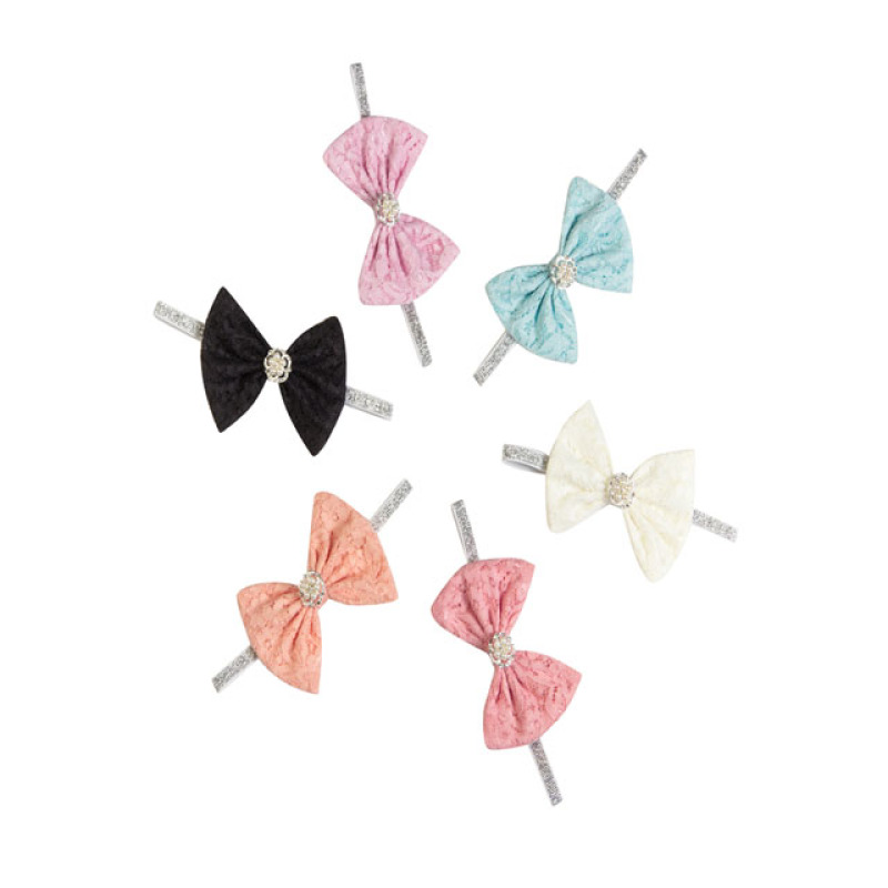 Natural elastic baby hair accessories bow-knot lace pearl beaded headband