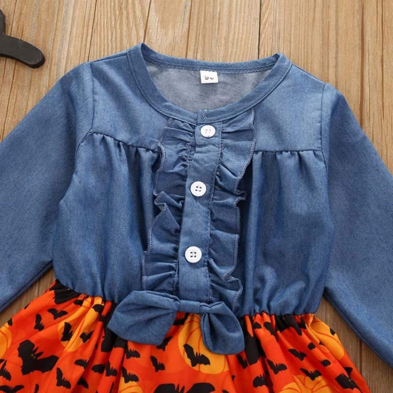 Halloween baby designers clothes infant denim patchwork dress
