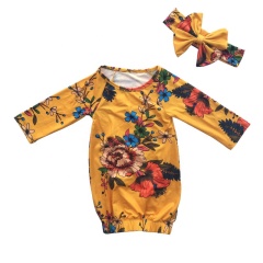 Unisex Long Sleeve Baby Gown Milk Silk Baby Sleeper Baby Knotted Gowns