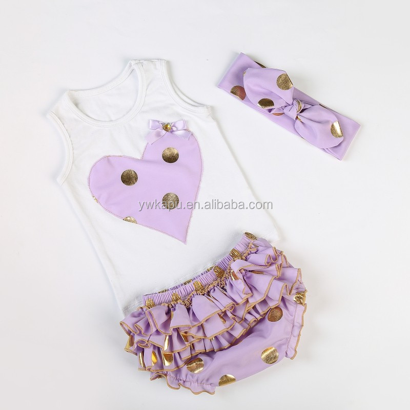 New Style Newborn Baby Girl Sleeveless Outfit Set With Ruffle Bloomer And Headband 