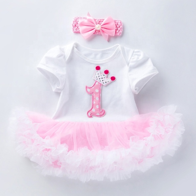 Wholesale Baby Girl Birthday Outfit Set With Headband 