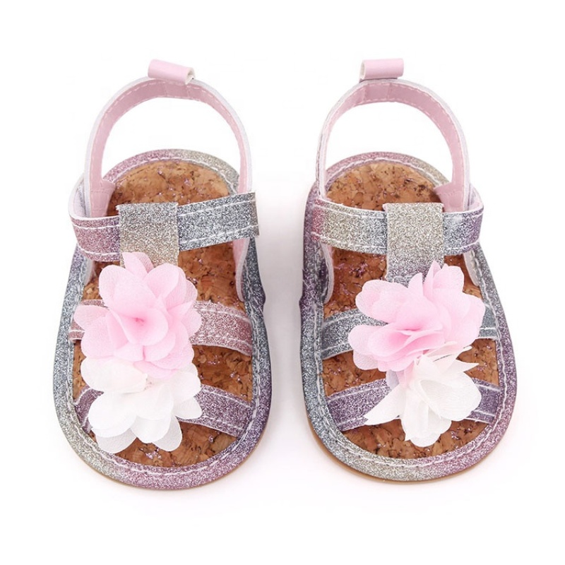 2021 latest designer round toe cork glitter toddler girl sandals