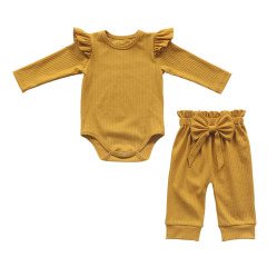 Factory Direct Sale Cotton Baby Long Sleeves Romper With Long Pants Outfit Set