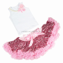 Baby Girls Dance Wear Birthday Sequin Pettiskirt Set With Cotton Top