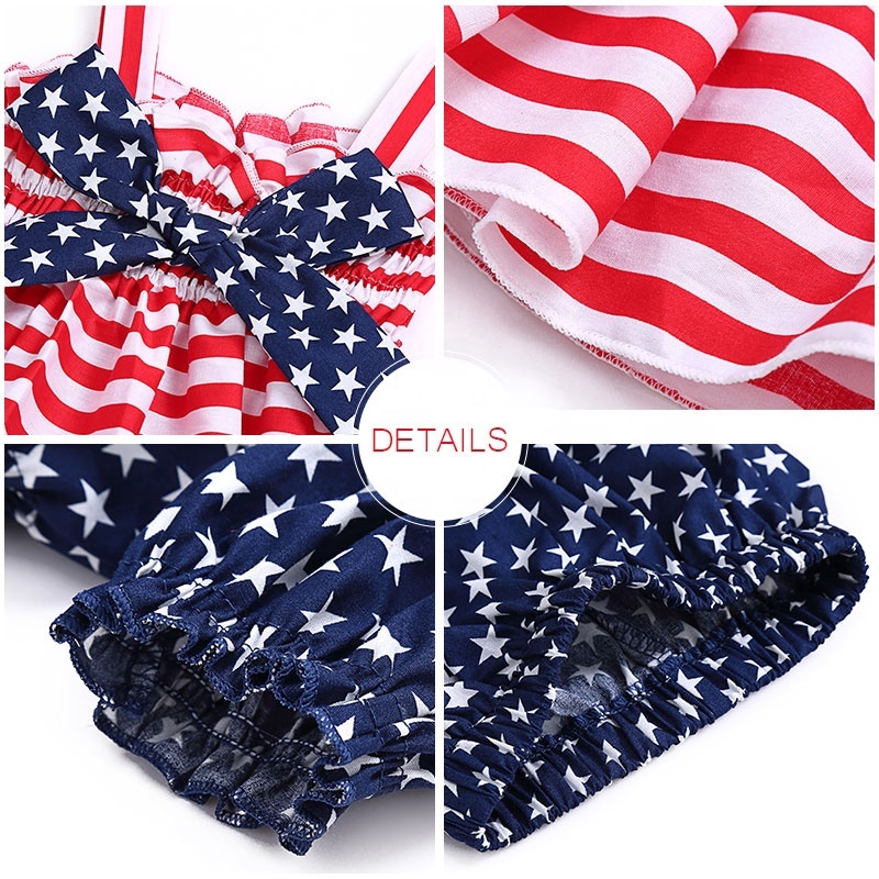 Wholesale Baby Girl Swing Outfit Sets Sleeveless Top And Pants For 4Th Of July