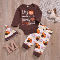 Boutique thanksgiving organic cotton high quality brown baby rompers