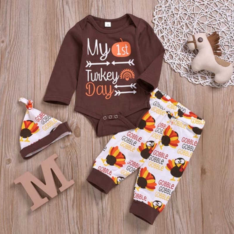 Boutique thanksgiving organic cotton high quality brown baby rompers