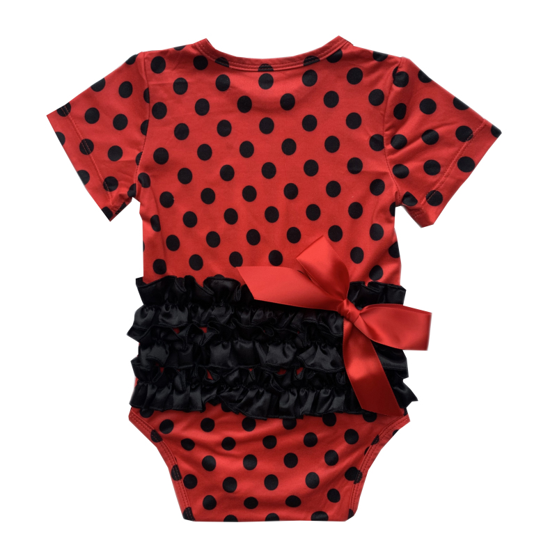 New arrival summer pink polka dots bodysuit baby boutique icing romper with ribbon bow