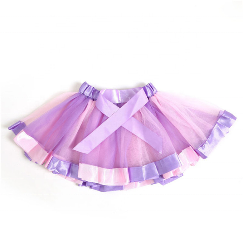 Hot Multicolor Birthday Dance Tulle Rainbow Ribbon Bow Baby Girls TUTU Skirts