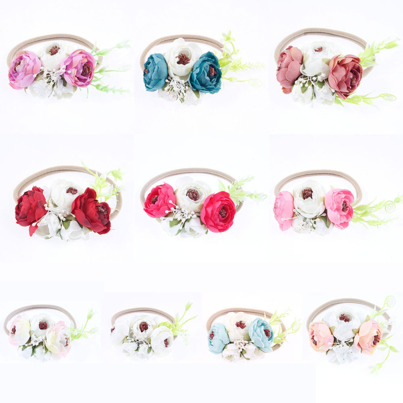 Amazon Hot Sale Nylon Handmade Baby Girl Flowers Headband