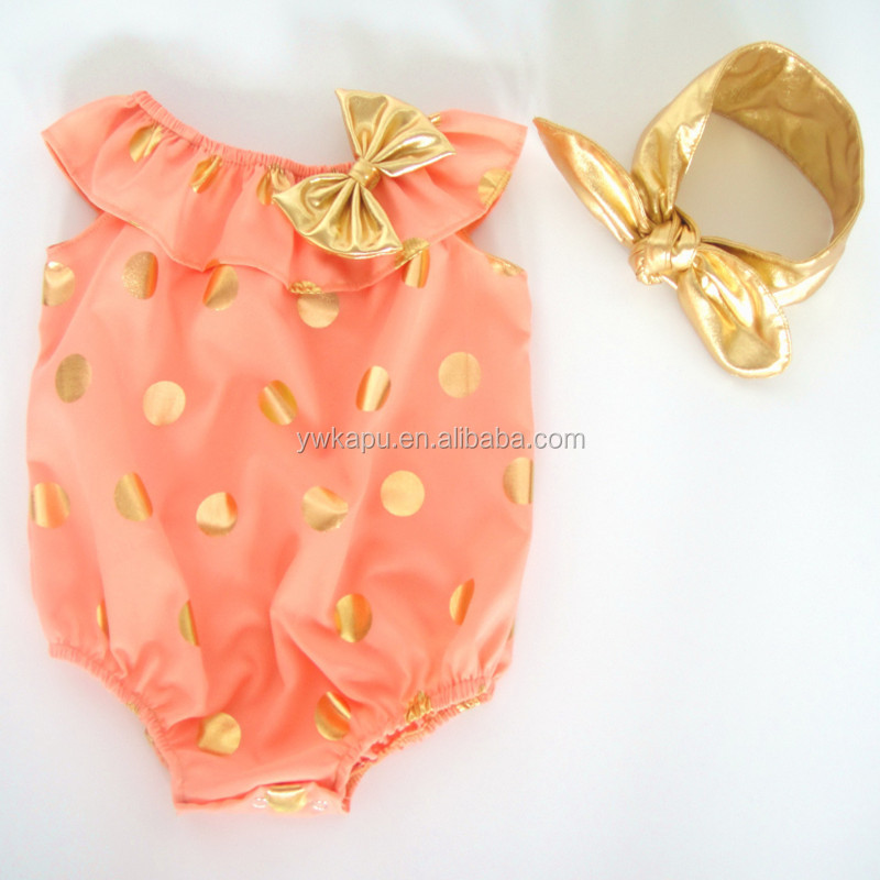 Summer wholesale boutique bubble romper baby wear solid color baby seaside clothes romper with headband