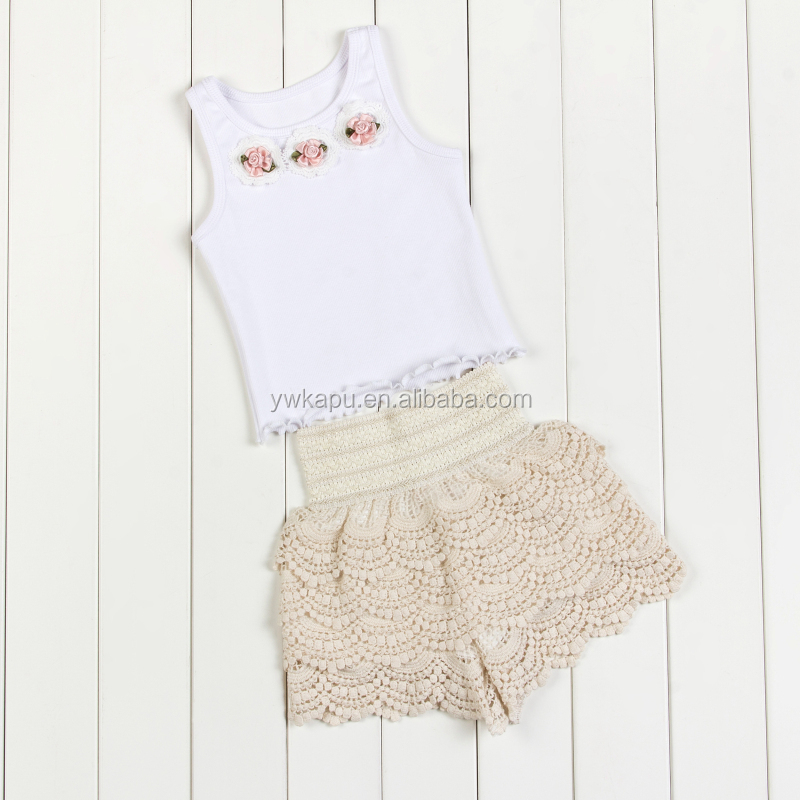 Wholesale Baby Clothing Stylish Girl Sleeveless Top With Lace Pants Set