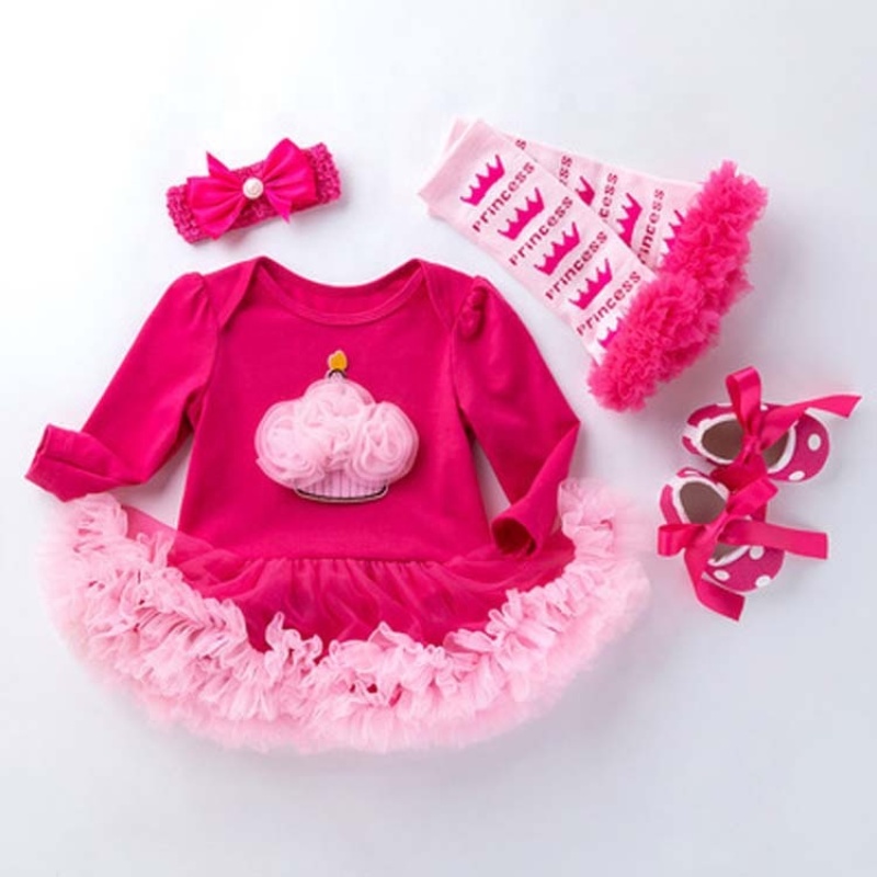 Hot Sale Long Sleeve Baby Boutique Girl Birthday Tutu Dress With Leggings And Baby Shoes And Headband 