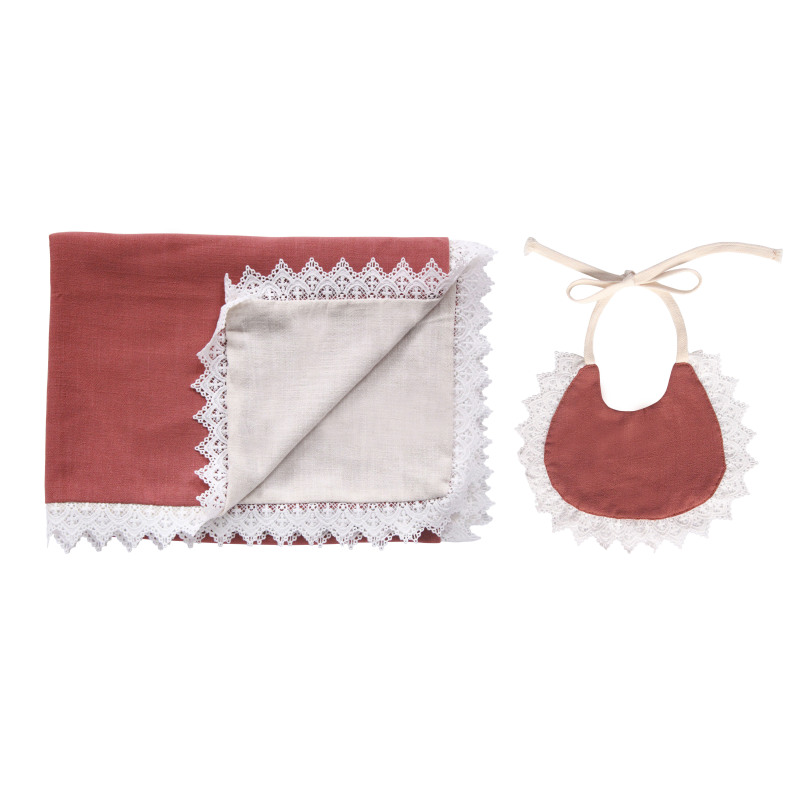 high quality cotton linen lace bresthable baby crib blanket bedding set