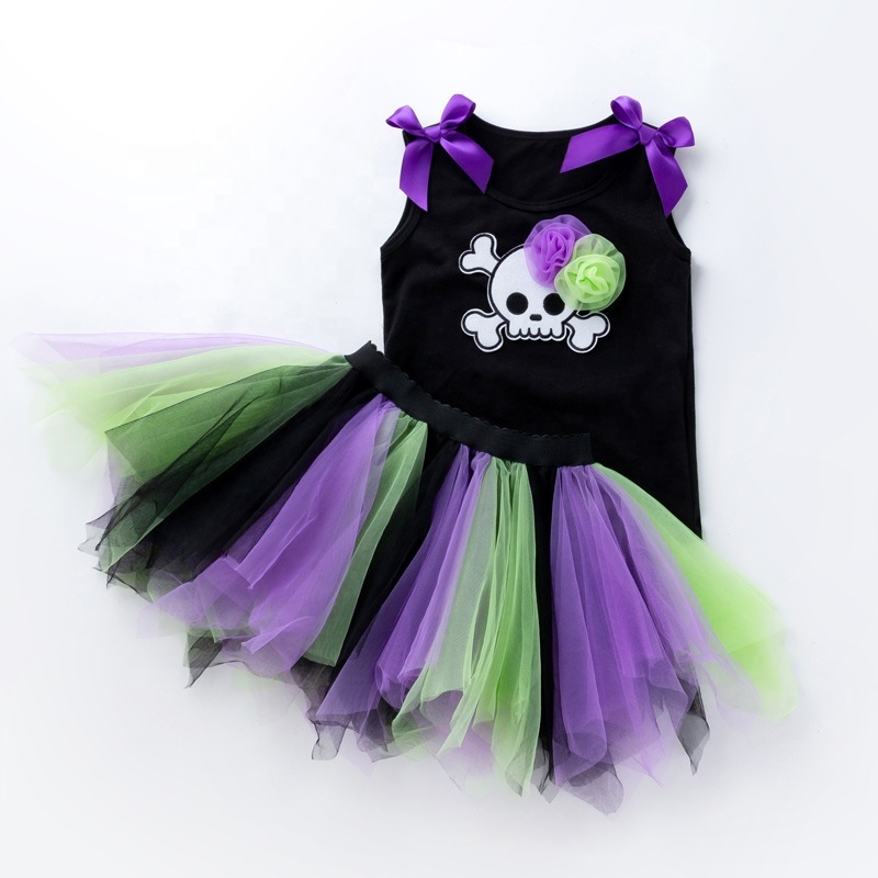 New arrival halloween baby vest sleeveless trendy punk toddler tulle pleated skirt