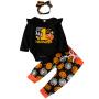 Hot sale korean cotton halloween black pumkin baby long pants romper